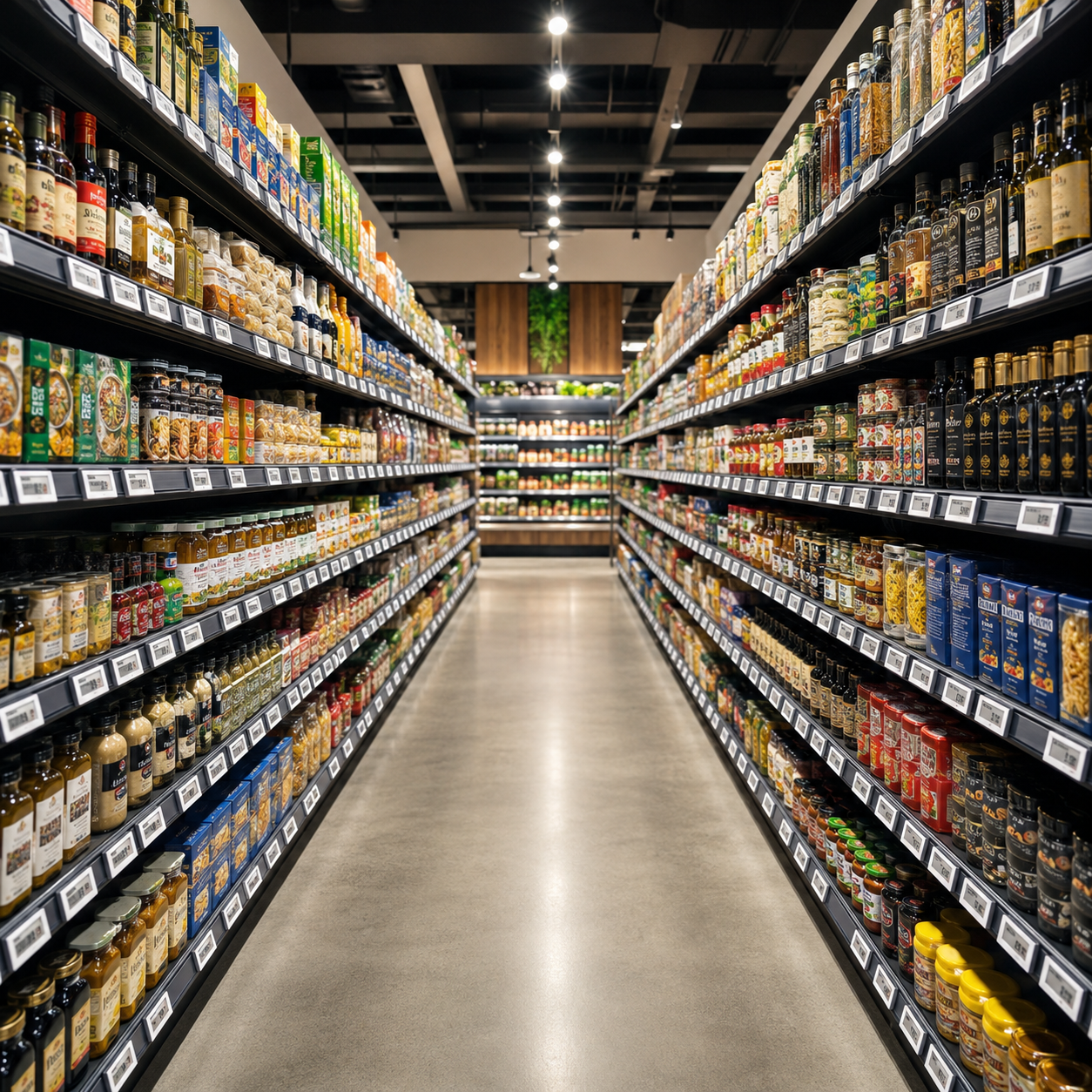 Electronic shelf labels installed throughout a retail aisle
